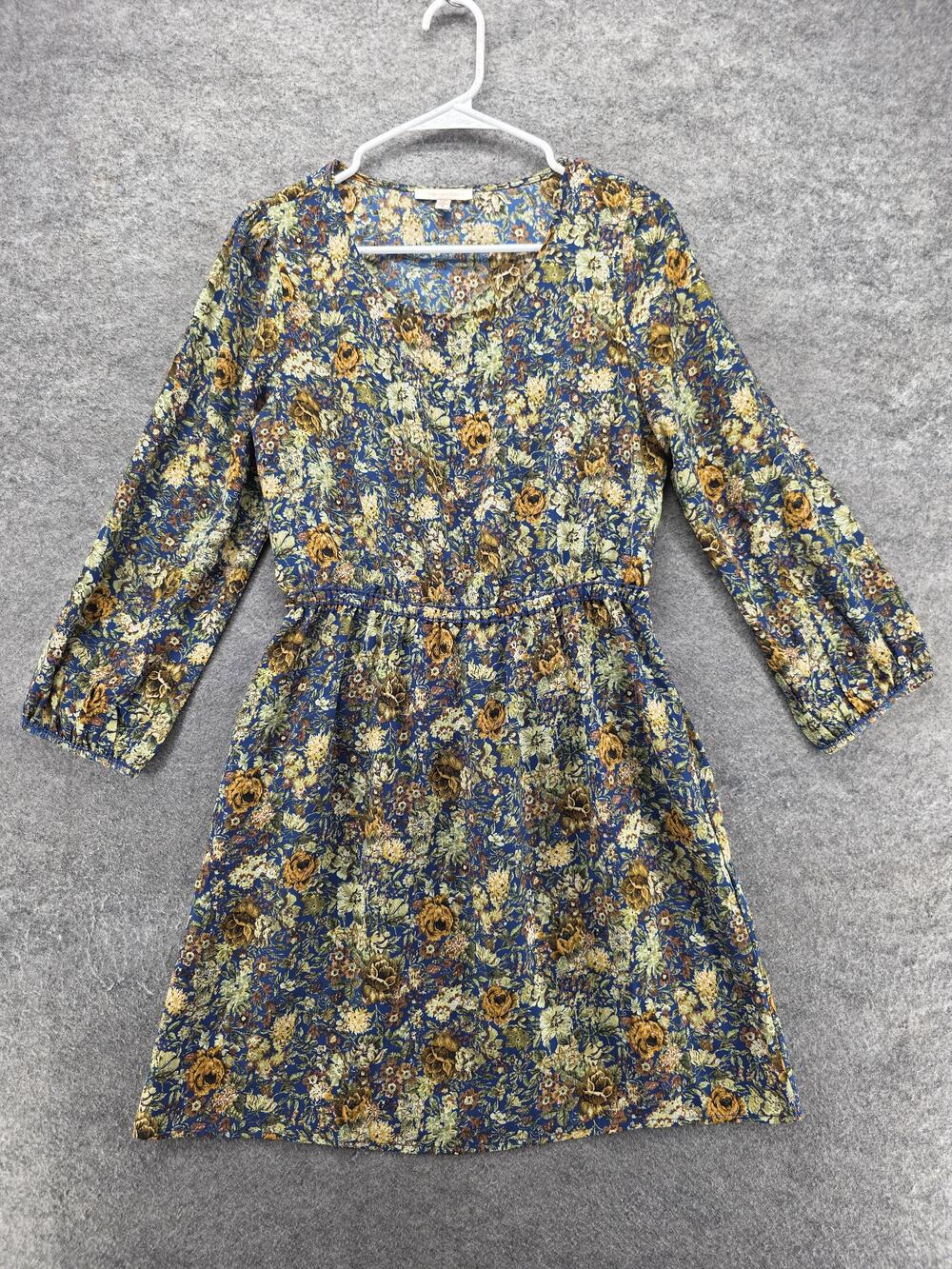 Skies Are Blue Dress Womens S Blue Fit & Flare Short Floral V-Neck 3/4 Sleeve